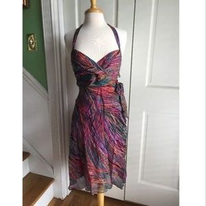 BCBG Max Azria Geometric Silk Halter Dress